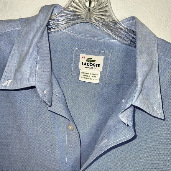 Lacoste Men 44 XL Light Blue Long Sleeve Button Down Dress Collared Shirt X - Picture 2 of 7